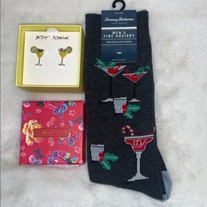 🍭 BETSEY JOHNSON Martini Cocktails Earrings & Tommy Bahama Cocktail Socks NIB